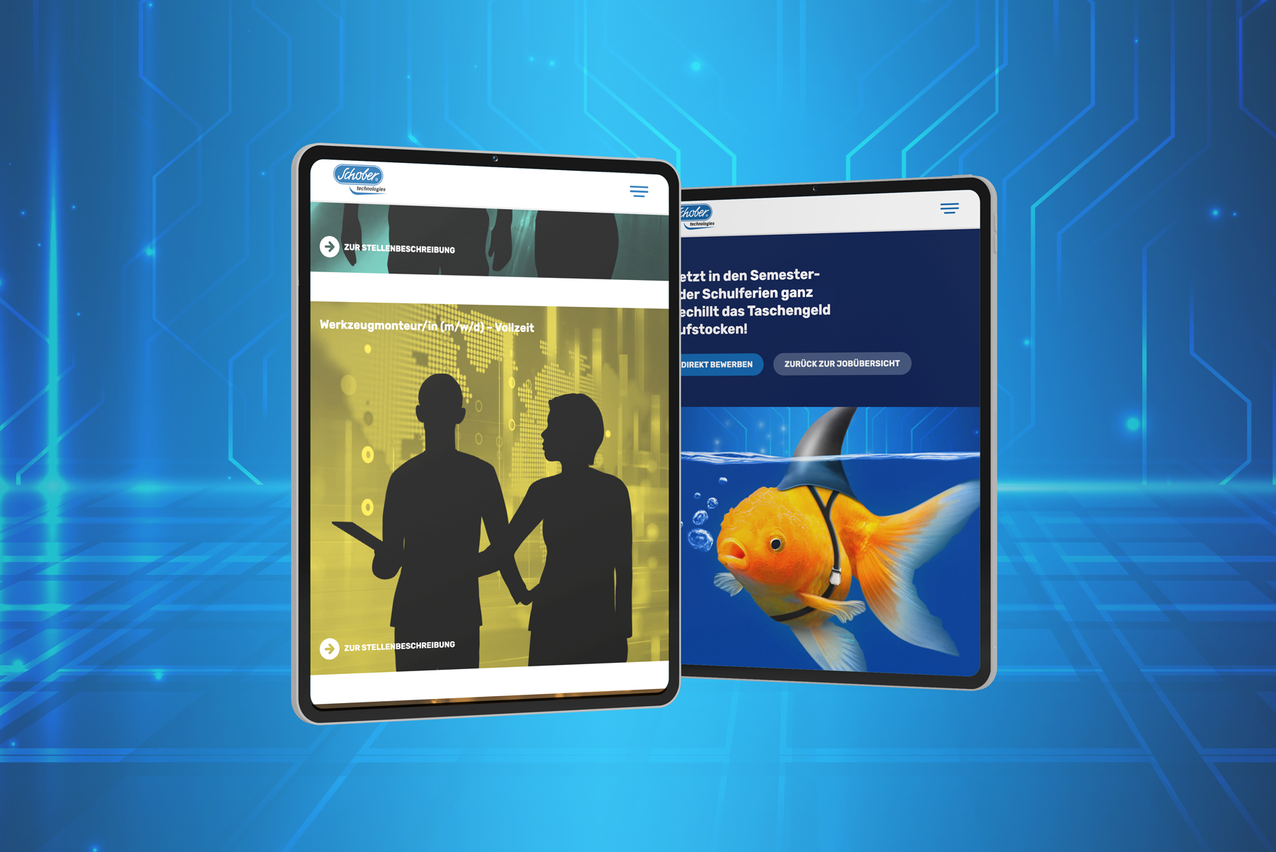 Jobangebote der Schobertechnologies Website auf dem iPad