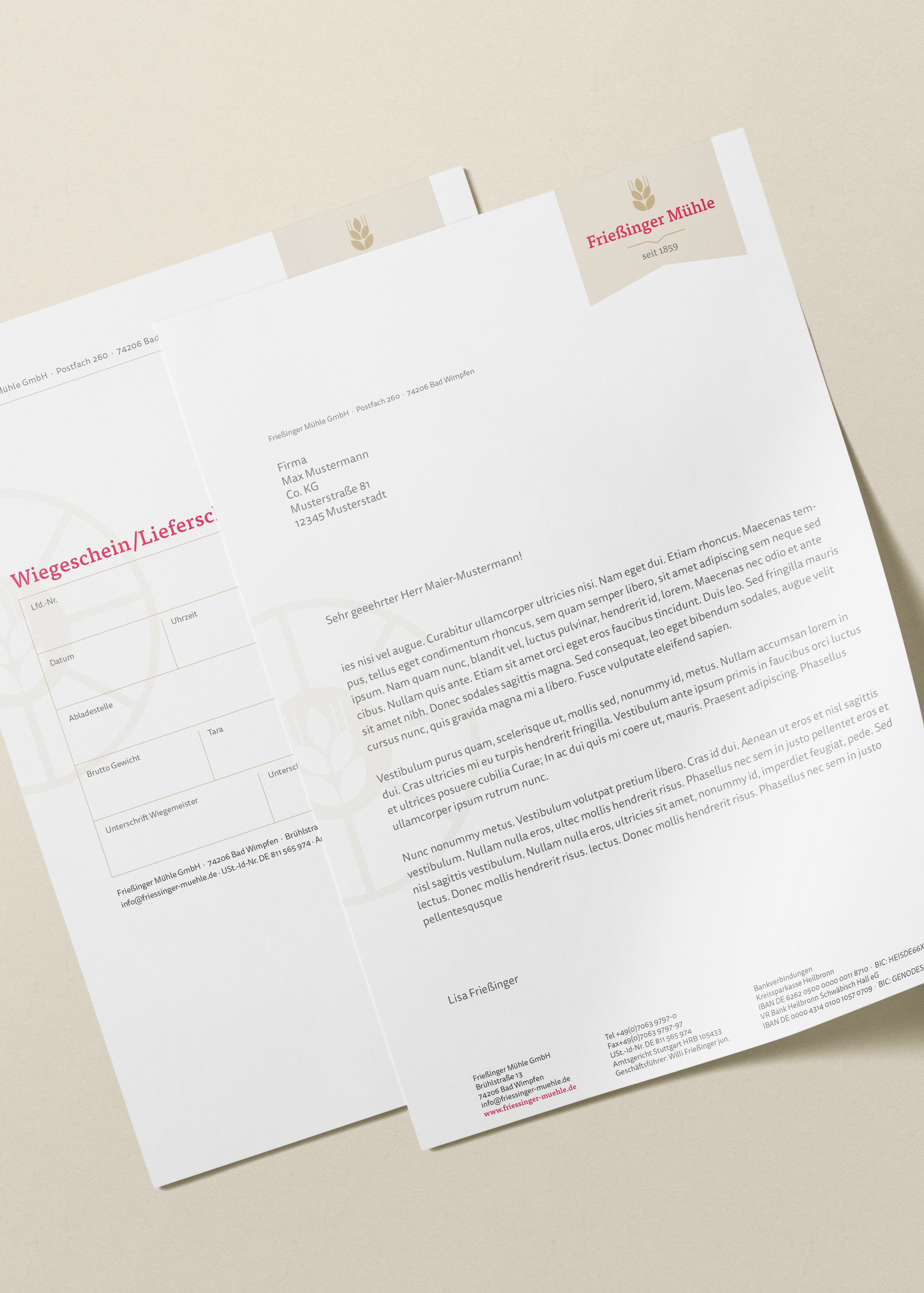 Frießinger Mühle Geschäftspapier mit Wasserzeichen