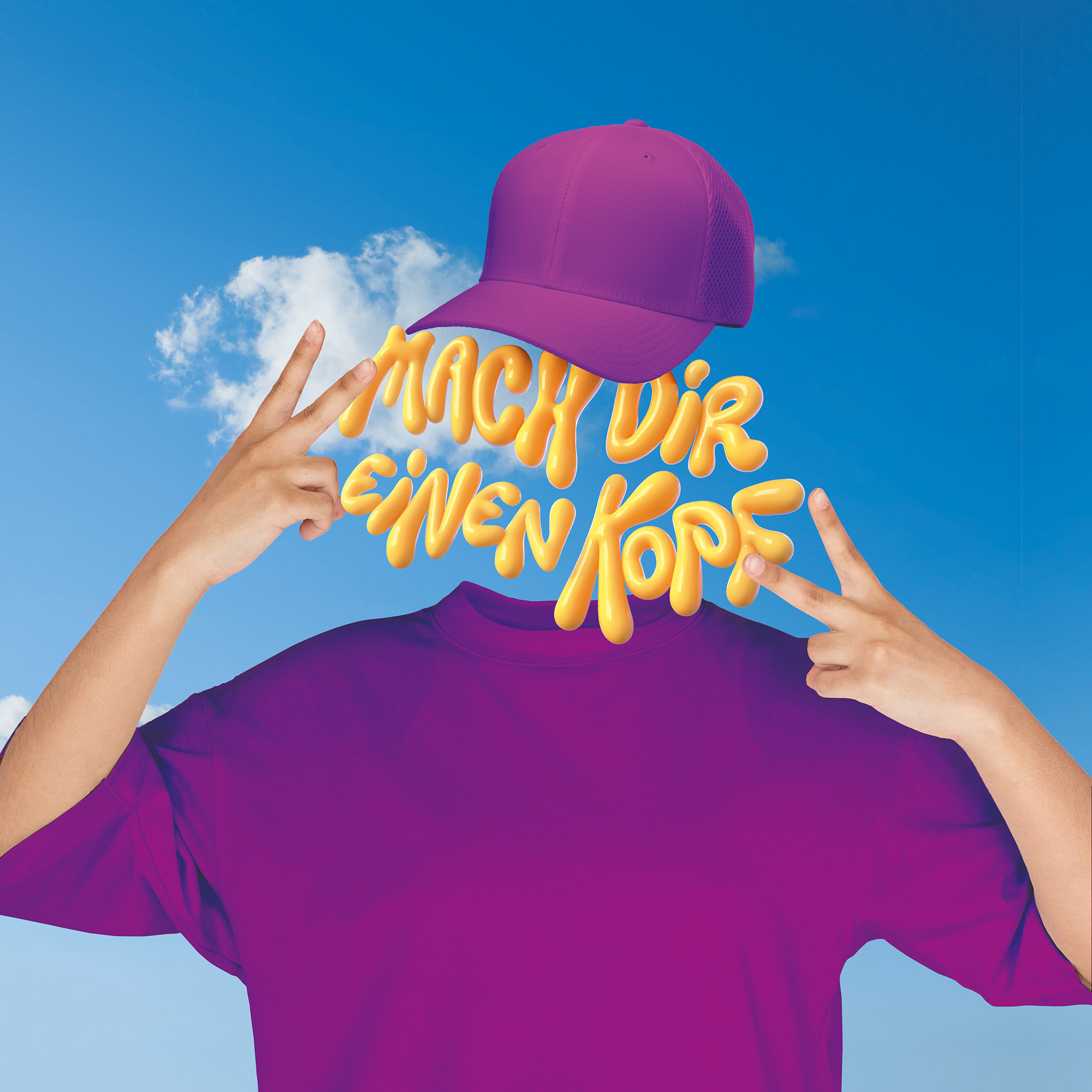 Keyvisual Geo- und Raumwissenschaften: Person mit lila Mütze, lila Pulli und anstatt eines Kopfes die Schrift "Mach dir einen Kopf"